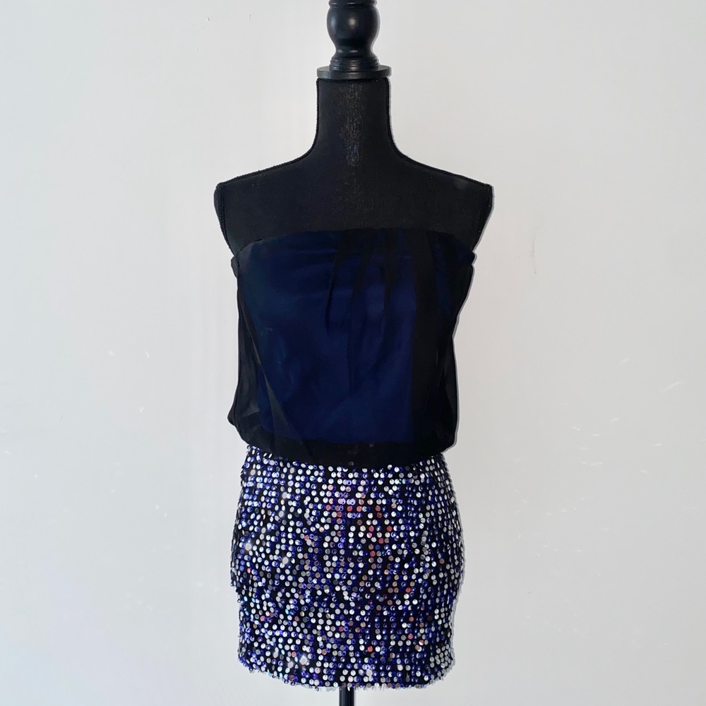 ❤️‍🔥As U Wish Navy Blue & Black Sequin Cocktail Dress